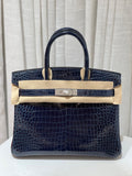 Hermes 7k Blue Saphir Birkin 30 in Porosus  Crocodile with Palladium hardware