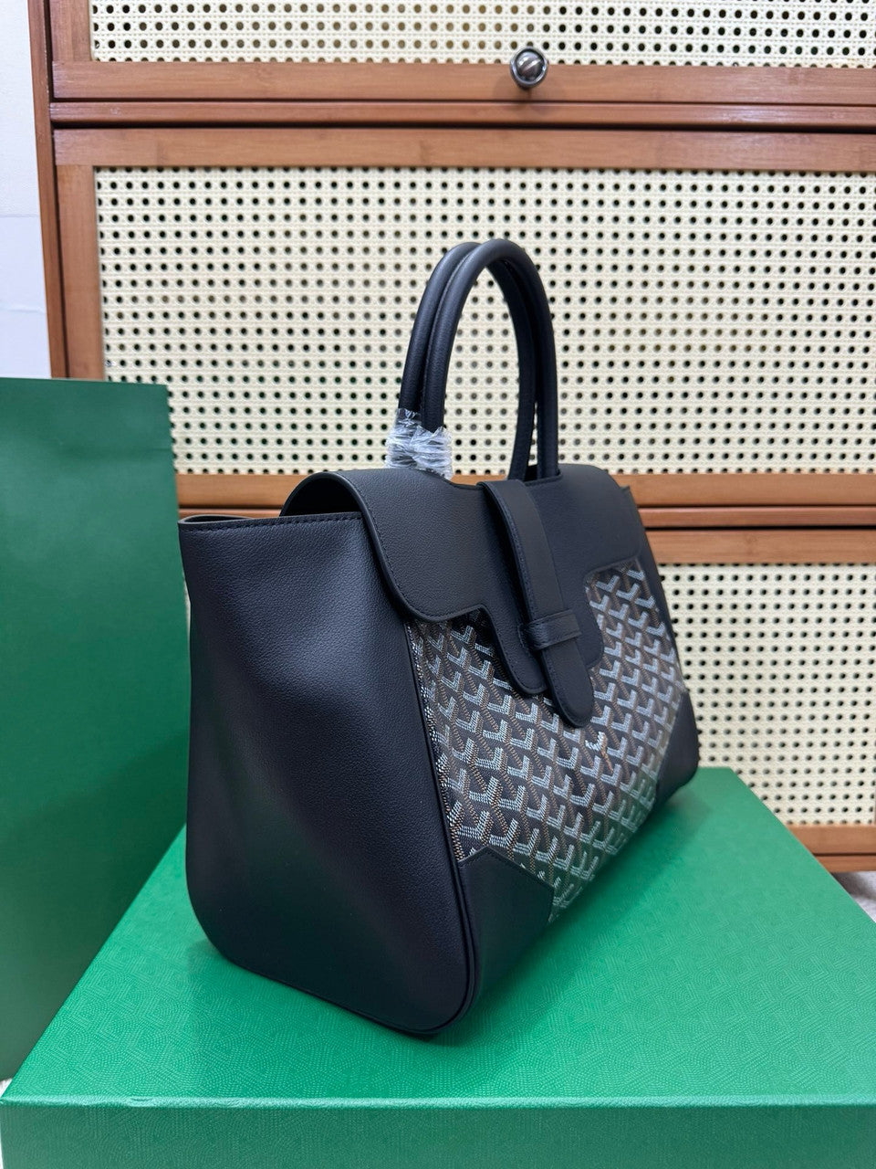 Goyard Saigon Tote Black Goyardine Canvas Palladium Hardware Goyard