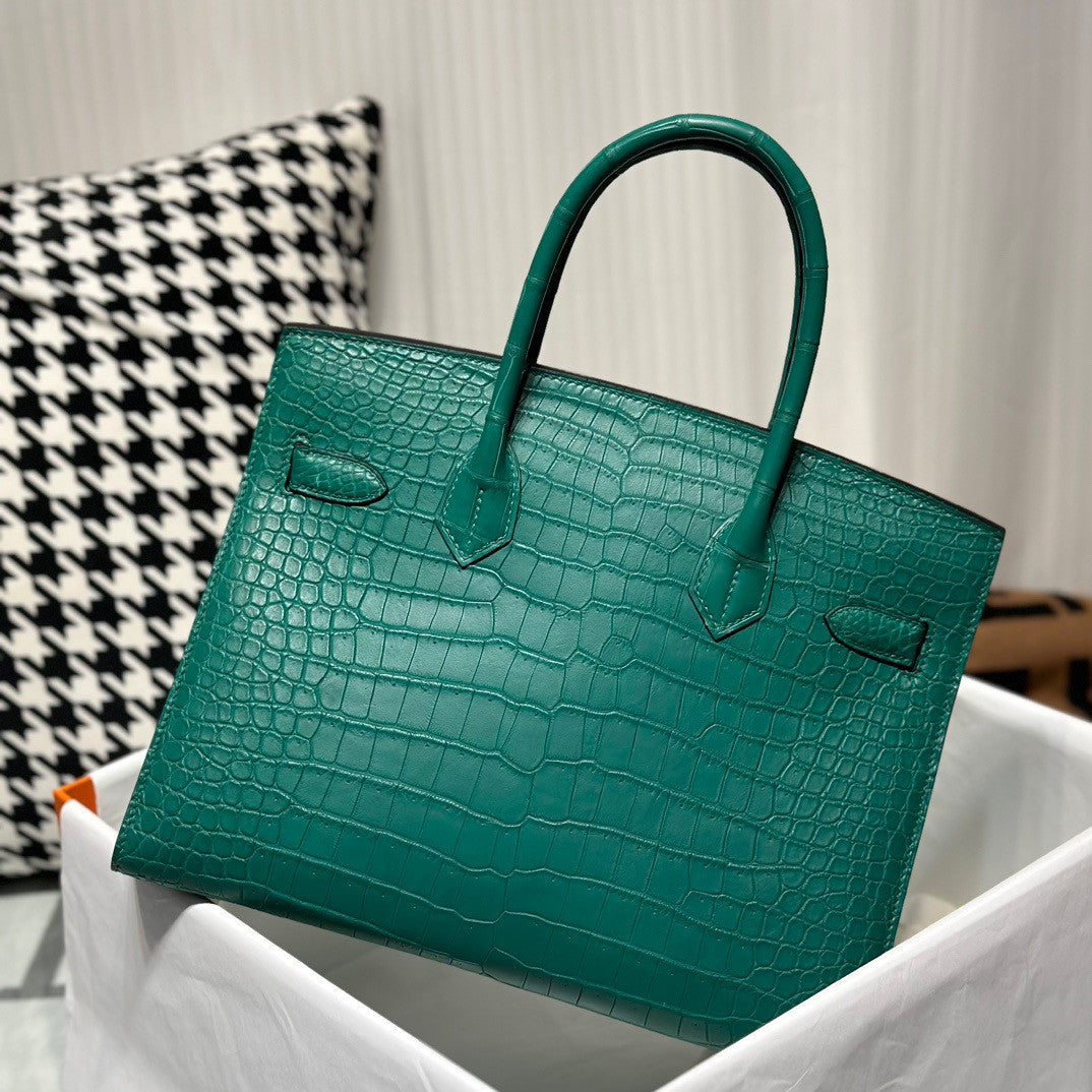 Hermes Birkin 30 in peacock   Porosus  Crocodile with Palladium hardware