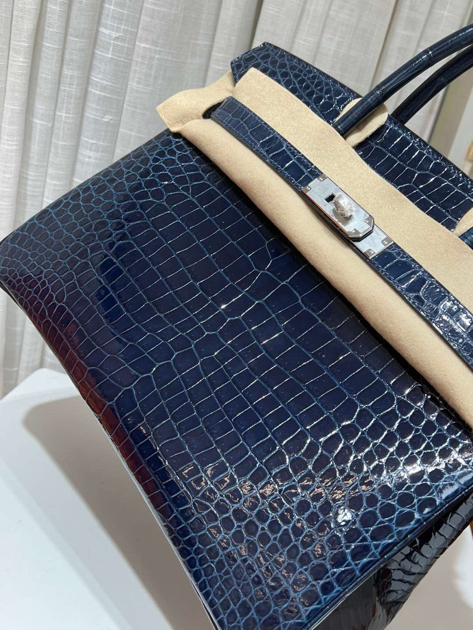 Hermes 7k Blue Saphir Birkin 30 in Porosus  Crocodile with Palladium hardware