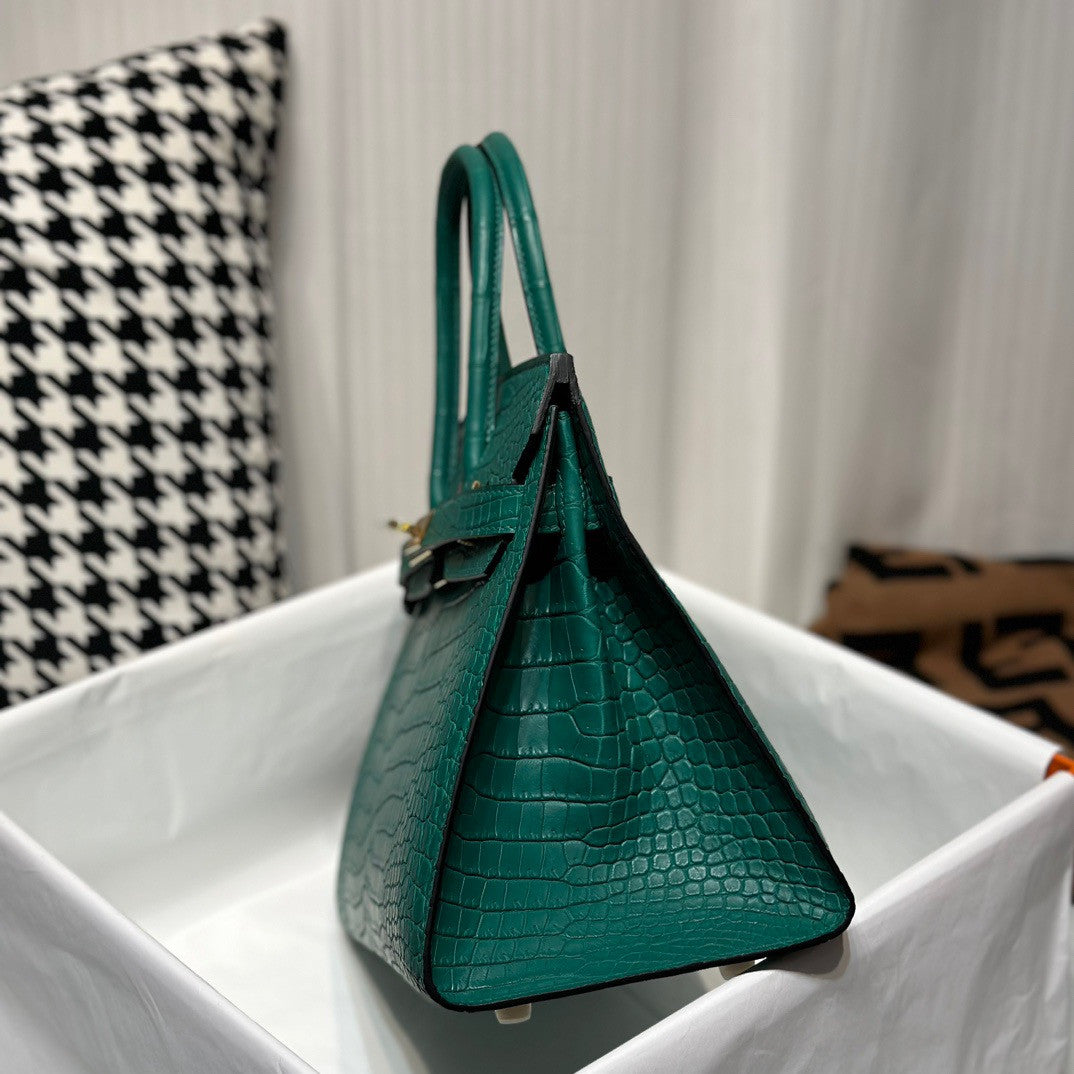 Hermes Birkin 30 in peacock   Porosus  Crocodile with Palladium hardware