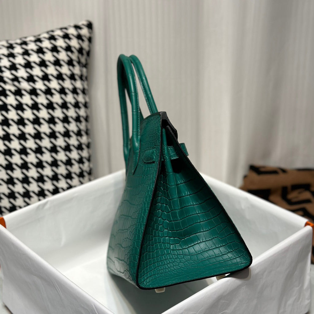 Hermes Birkin 30 in peacock   Porosus  Crocodile with Palladium hardware
