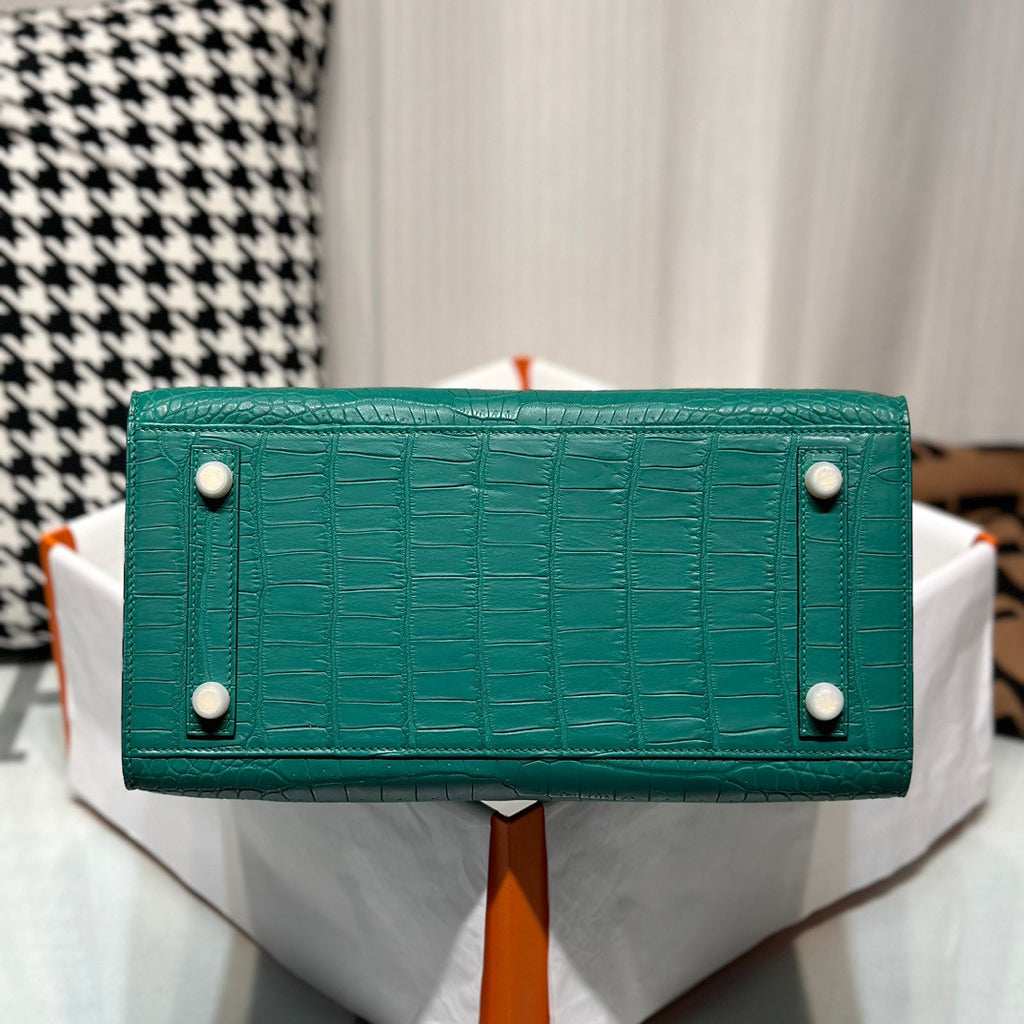 Hermes Birkin 30 in peacock   Porosus  Crocodile with Palladium hardware