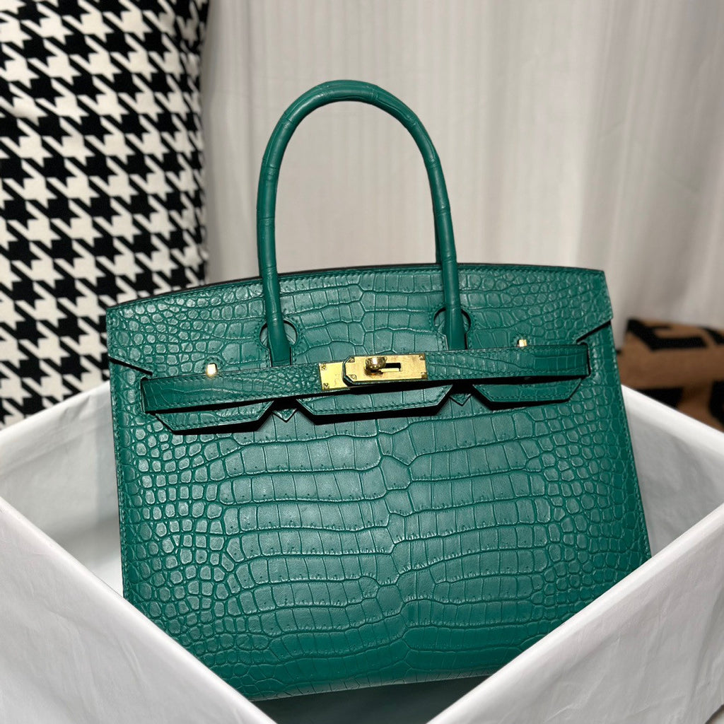 Hermes Birkin 30 in peacock   Porosus  Crocodile with Palladium hardware