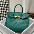 Hermes Birkin 30 in peacock   Porosus  Crocodile with Palladium hardware