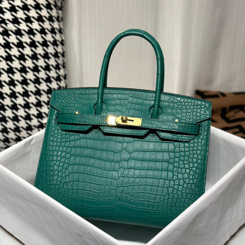 Hermes Birkin 30 in peacock   Porosus  Crocodile with Palladium hardware