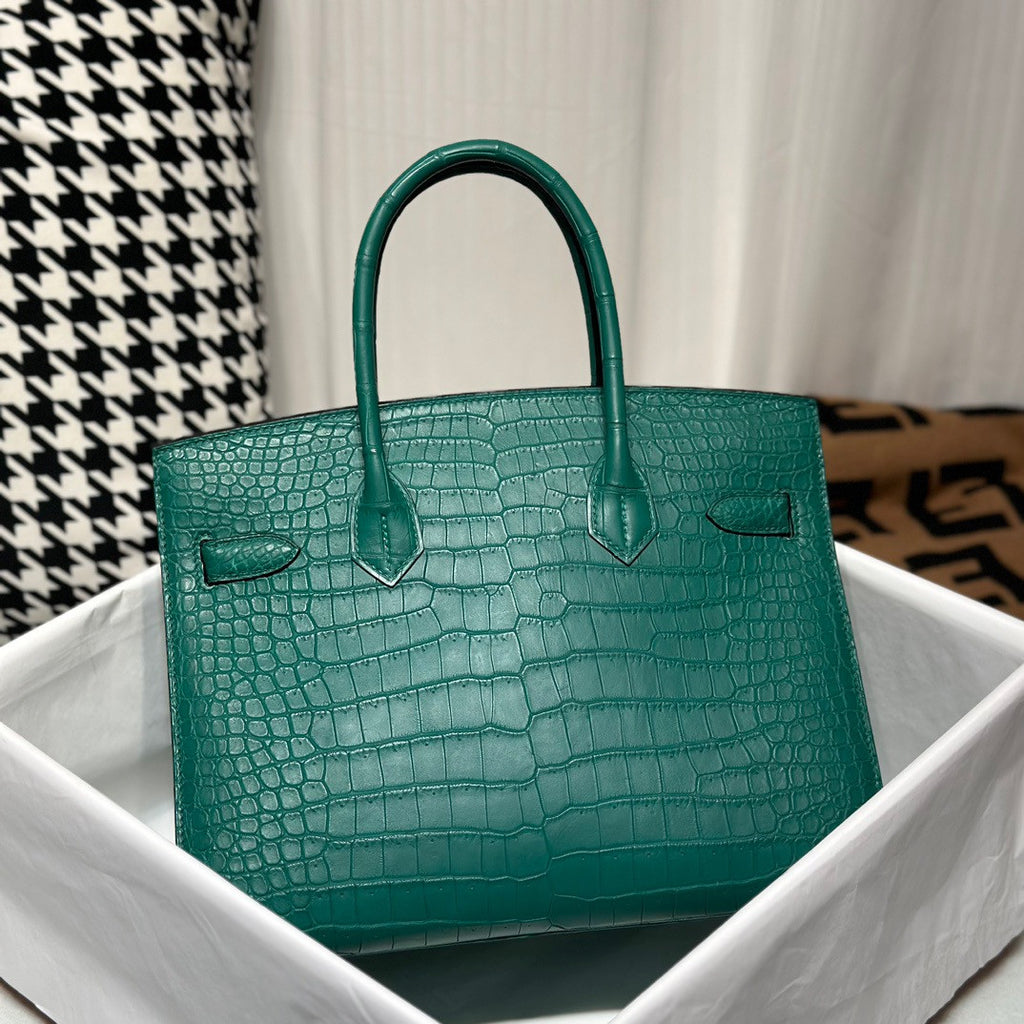 Hermes Birkin 30 in peacock   Porosus  Crocodile with Palladium hardware