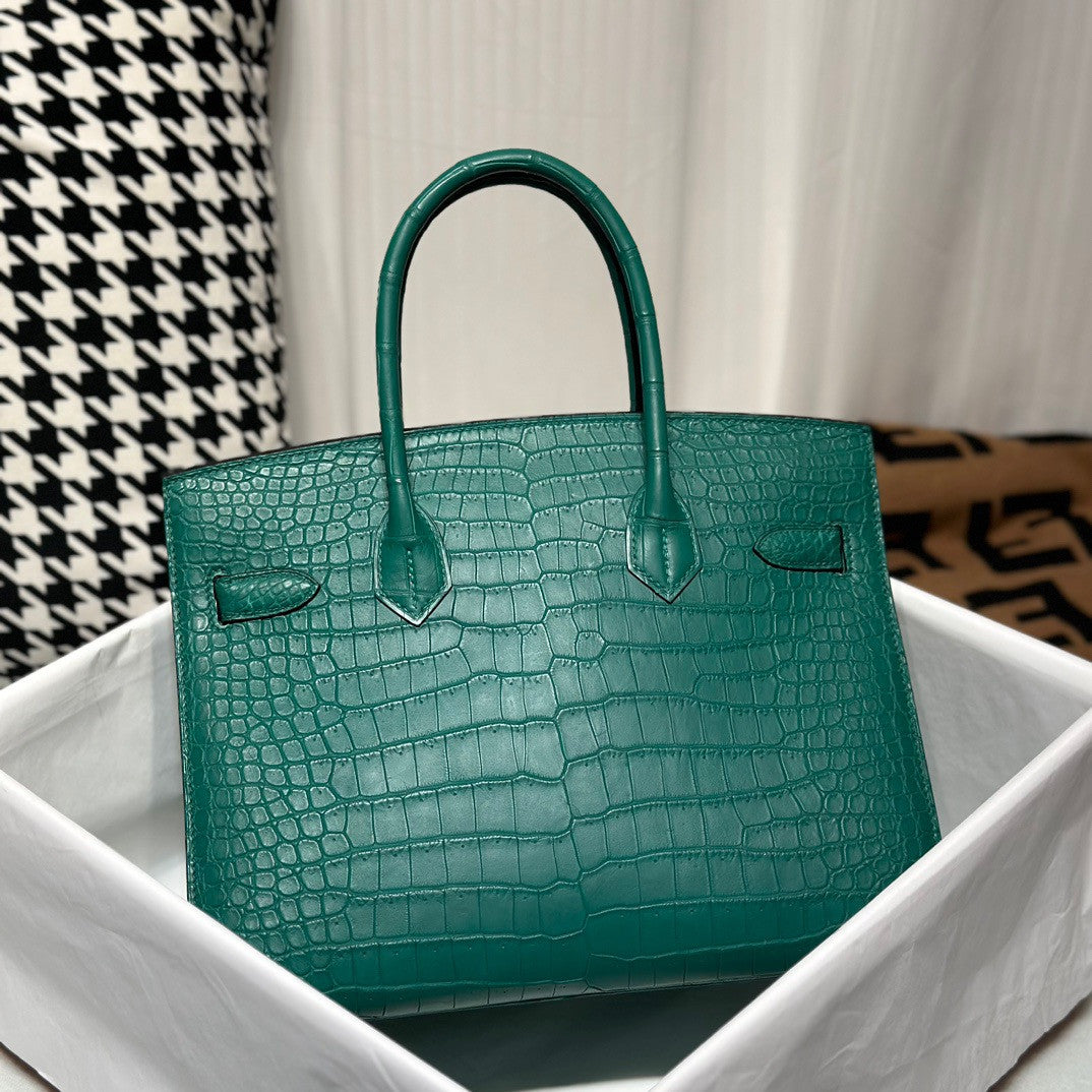 Hermes Birkin 30 in peacock   Porosus  Crocodile with Palladium hardware