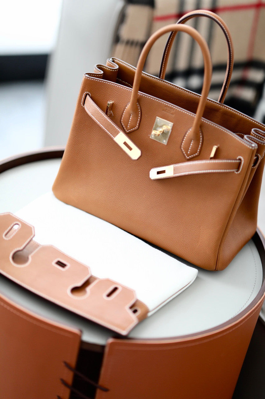 Hermès 3 En 1 Birkin 30 Gold Barenia Faubourg and Toile with Gold Hardware