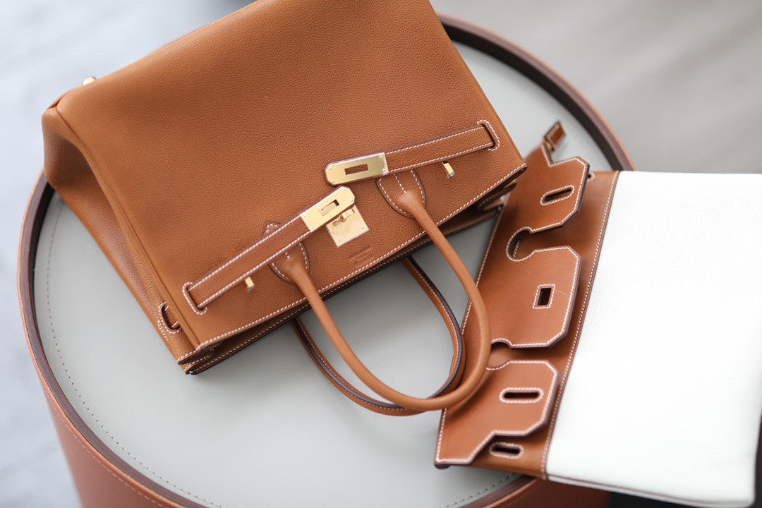 Hermès 3 En 1 Birkin 30 Gold Barenia Faubourg and Toile with Gold Hardware