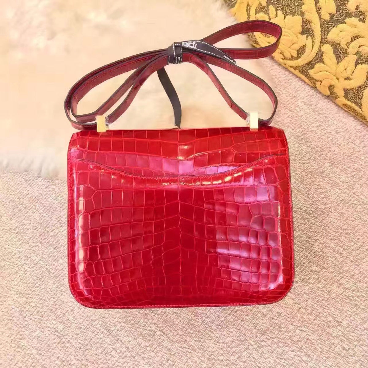 Hermes Red Constance 23 Crocodile Niloticus