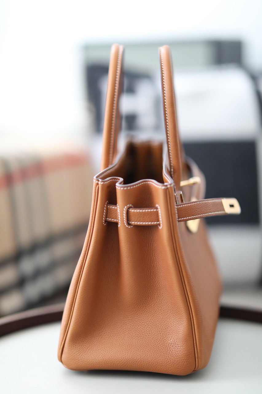 Hermès 3 En 1 Birkin 30 Gold Barenia Faubourg and Toile with Gold Hardware