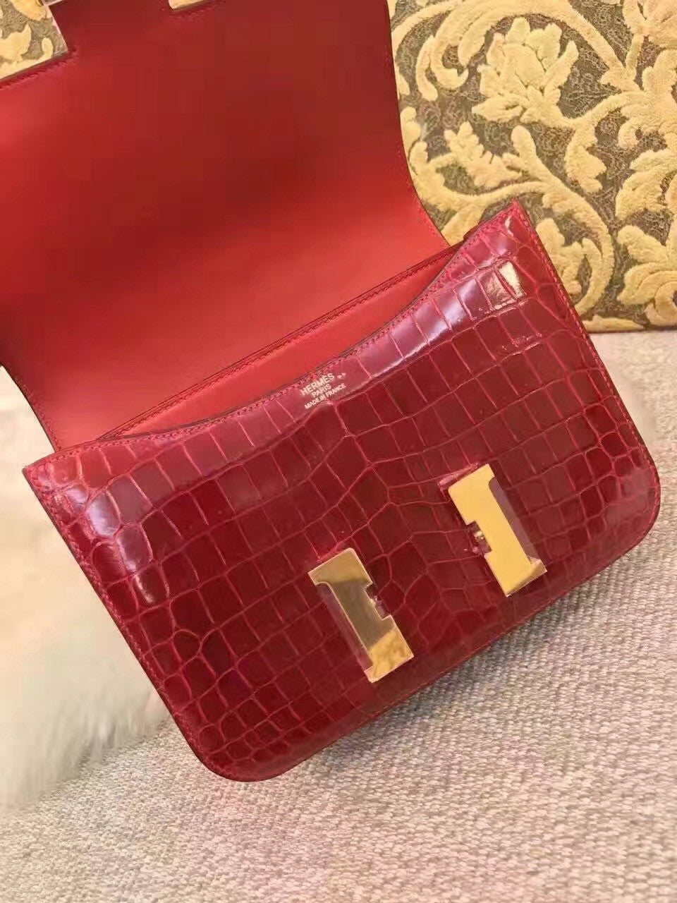 Hermes Red Constance 23 Crocodile Niloticus