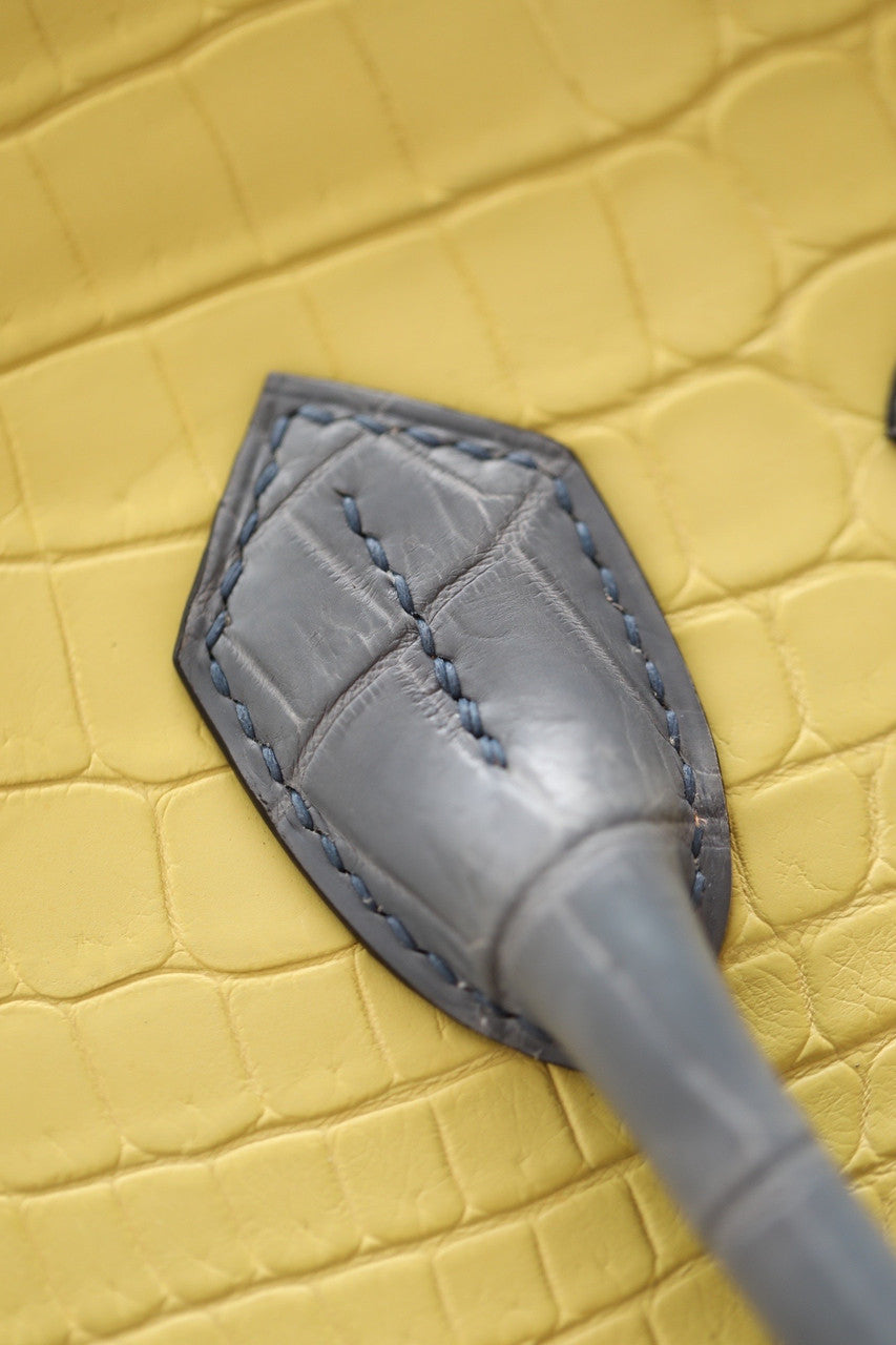 Hermes Special Order Tri Colour Rose Sakura/Jaune Poussin/Blue Lin  Birkin 30 in Niloticus Crocodile with Gold hardware
