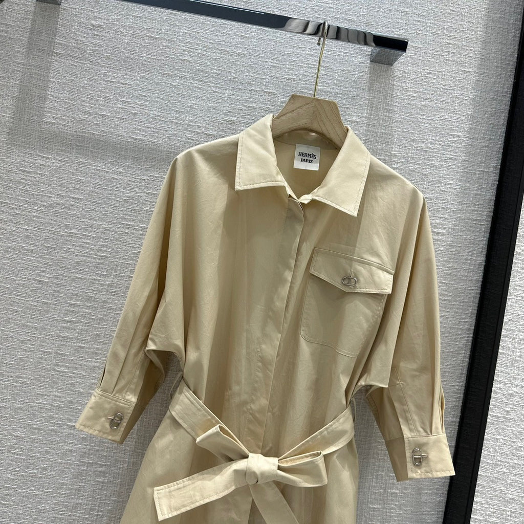 Hermes Belted dress SS2023 Beige Palomino