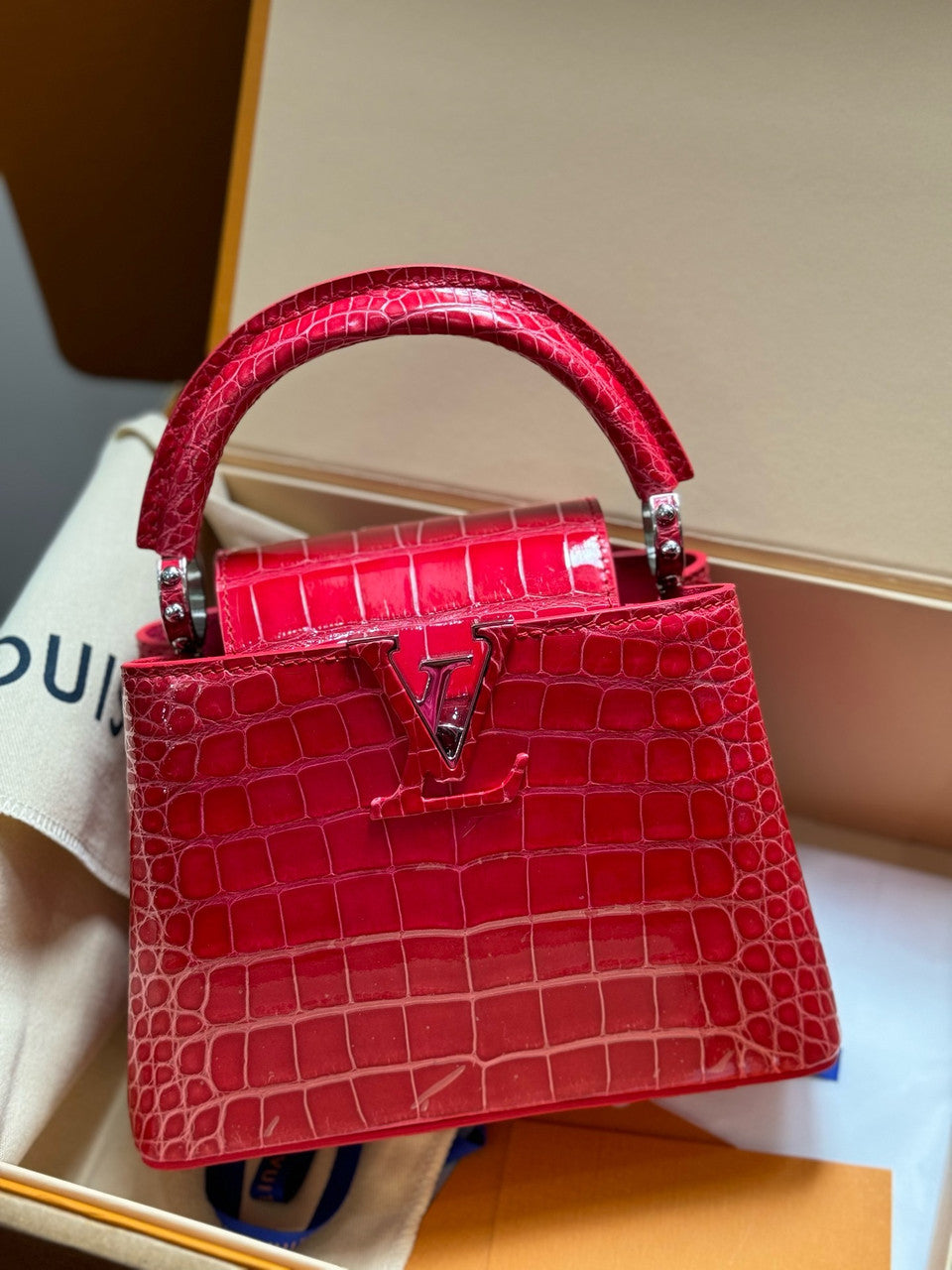 Louis Vuitton CAPUCINES MINI Crocodilien Brillant Red