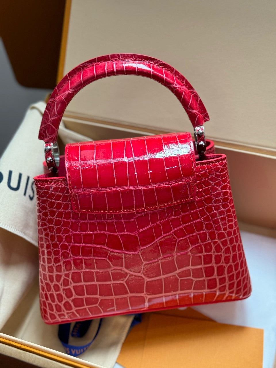 Louis Vuitton CAPUCINES MINI Crocodilien Brillant Red