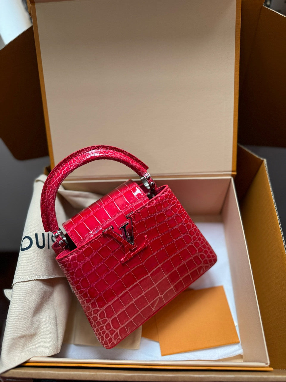 Louis Vuitton CAPUCINES MINI Crocodilien Brillant Red