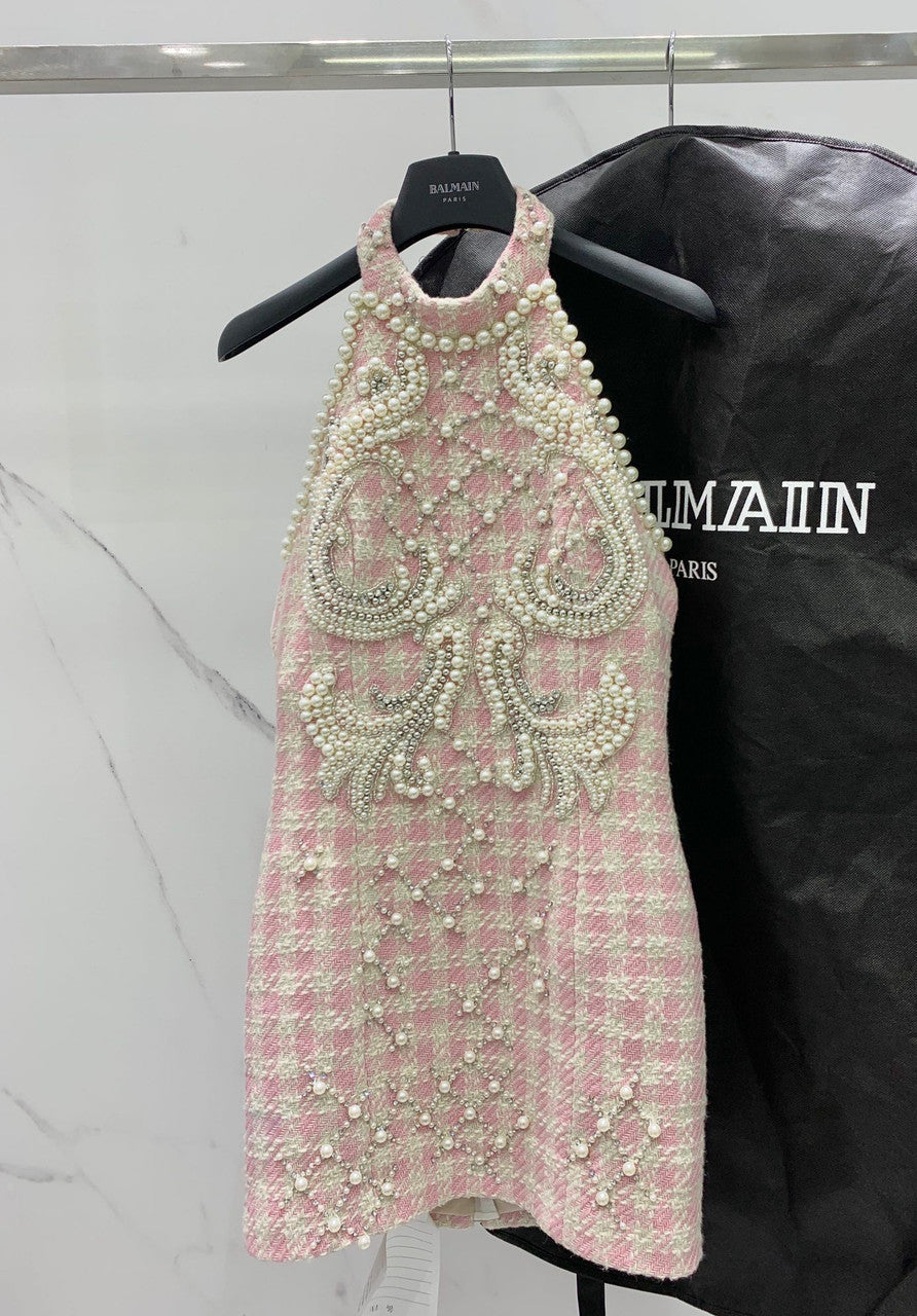 Balmain Short tweed dress with embroidery