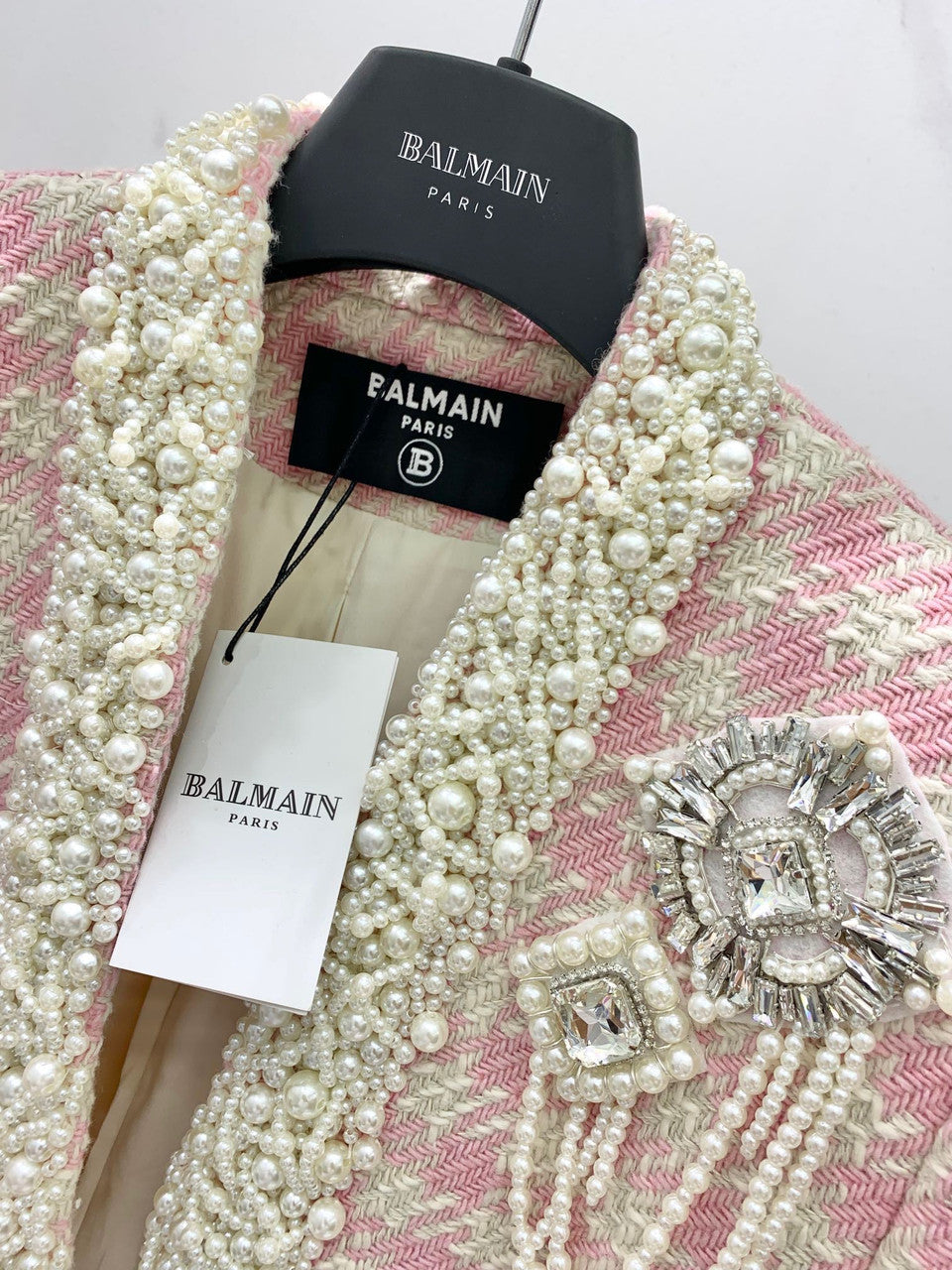Balmain Tweed spencer jacket with embroidery Pink