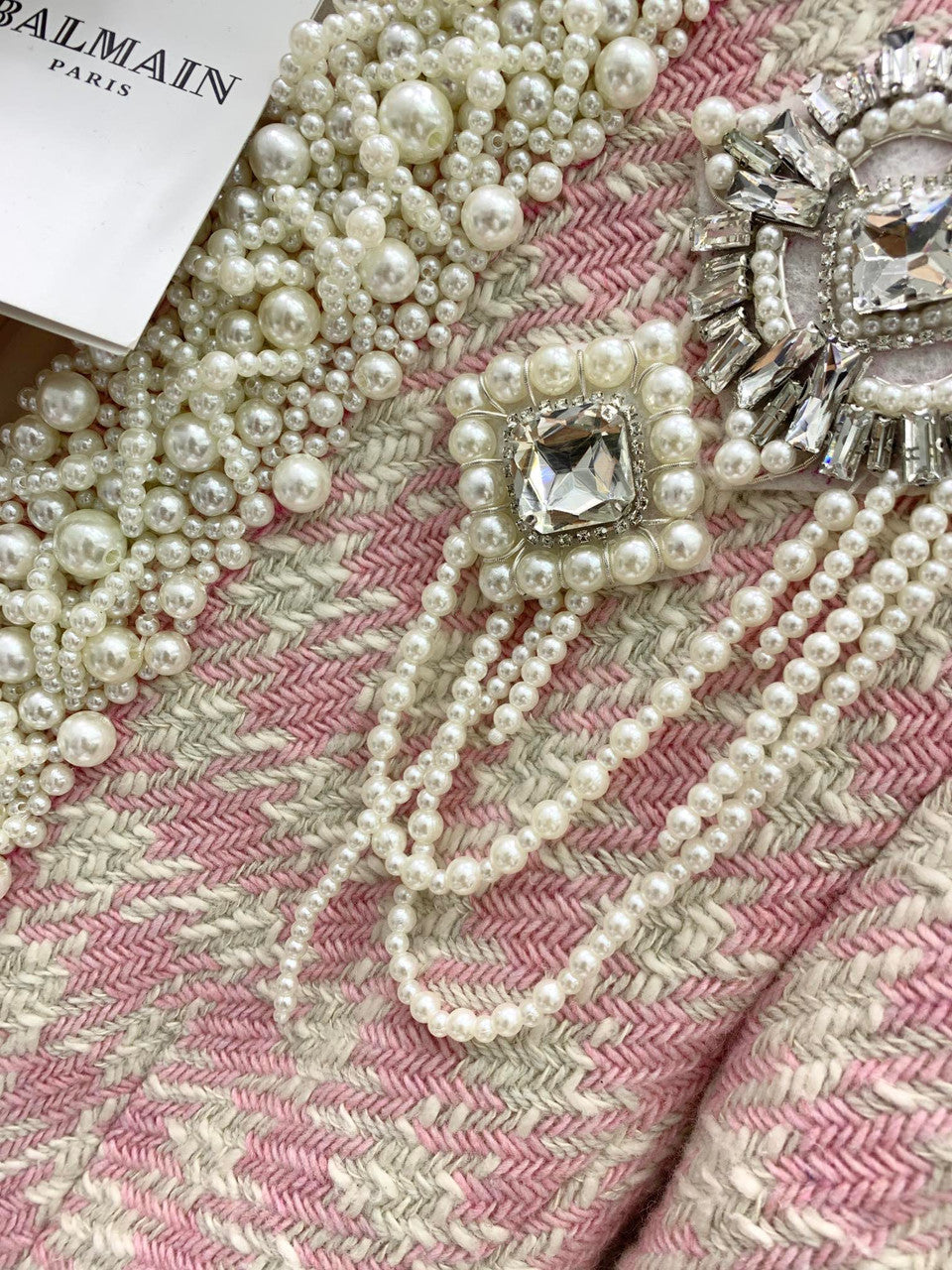 Balmain Tweed spencer jacket with embroidery Pink