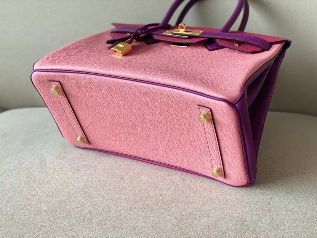 Hermes Special Order Tri-Colour  Rose Confetti, Rose  Pourpre, Anemone  Birkin 30 cm Epsom Gold   Hardware