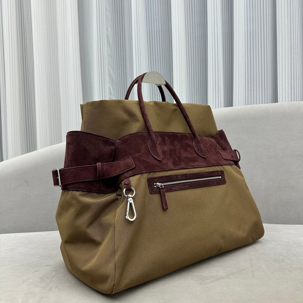 THE ROW Leather-Trim Margaux 17 Inside-Out Top-Handle Bag Brown