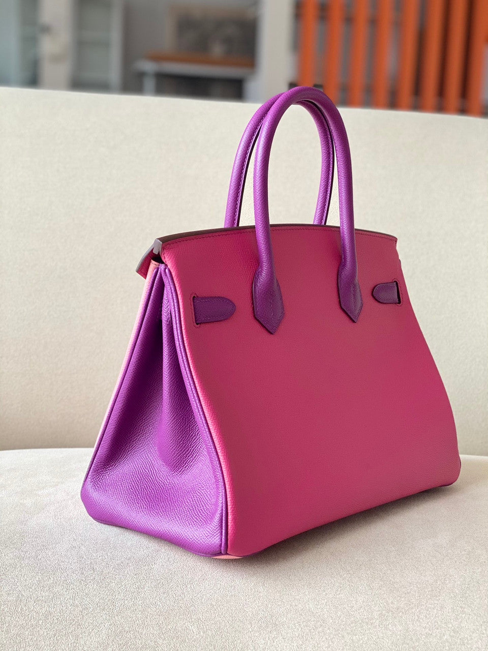Hermes Special Order Tri-Colour  Rose Confetti, Rose  Pourpre, Anemone  Birkin 30 cm Epsom Gold   Hardware