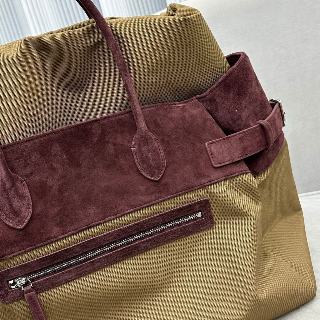 THE ROW Leather-Trim Margaux 17 Inside-Out Top-Handle Bag Brown