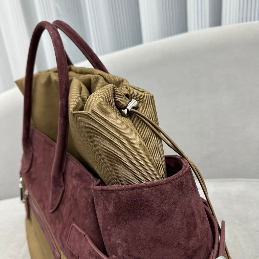 THE ROW Leather-Trim Margaux 17 Inside-Out Top-Handle Bag Brown