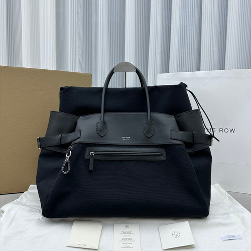 THE ROW Leather-Trim Margaux 17 Inside-Out Top-Handle Bag Black