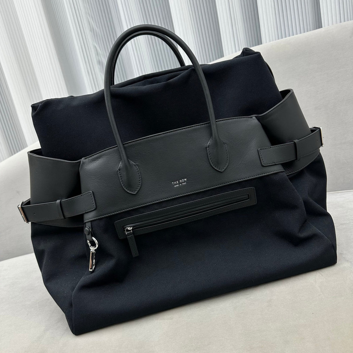 THE ROW Leather-Trim Margaux 17 Inside-Out Top-Handle Bag Black