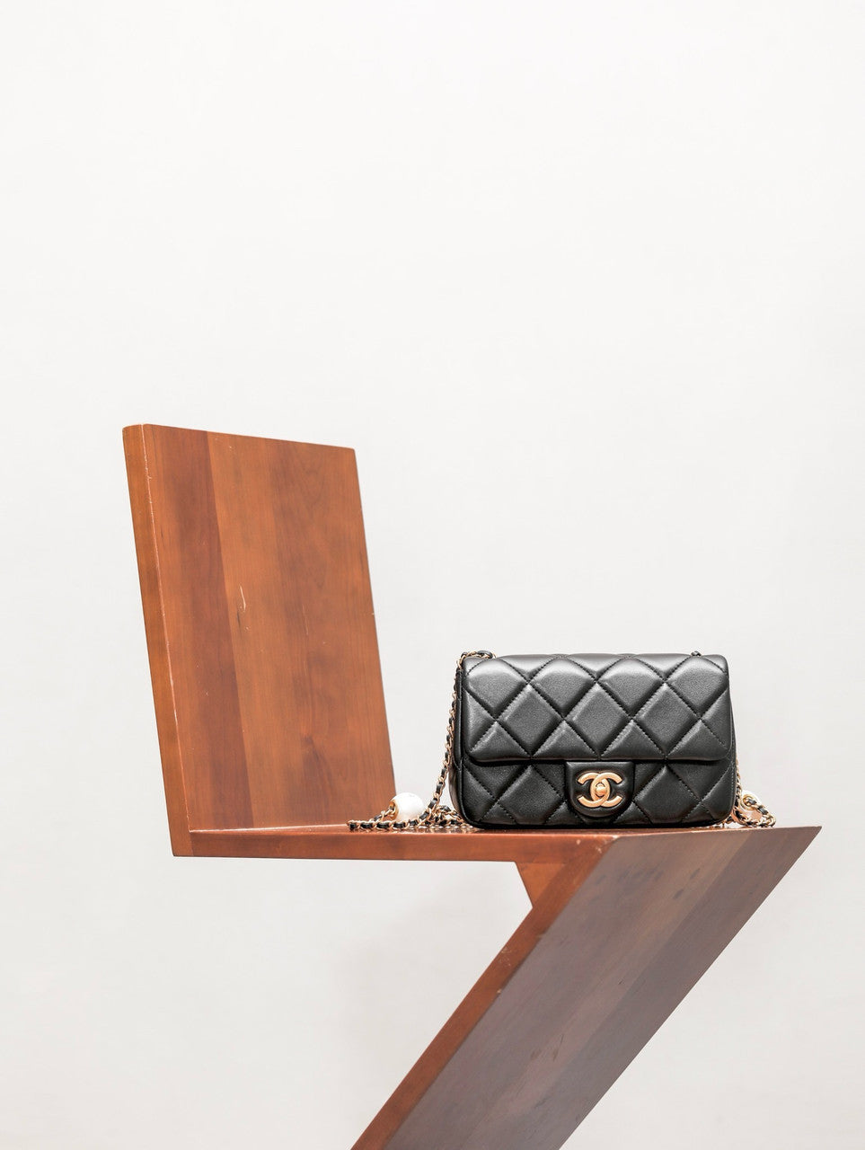 Chanel BLACK SMALL FLAP BAG with Imitation Pearls