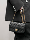 Chanel BLACK SMALL FLAP BAG with Imitation Pearls