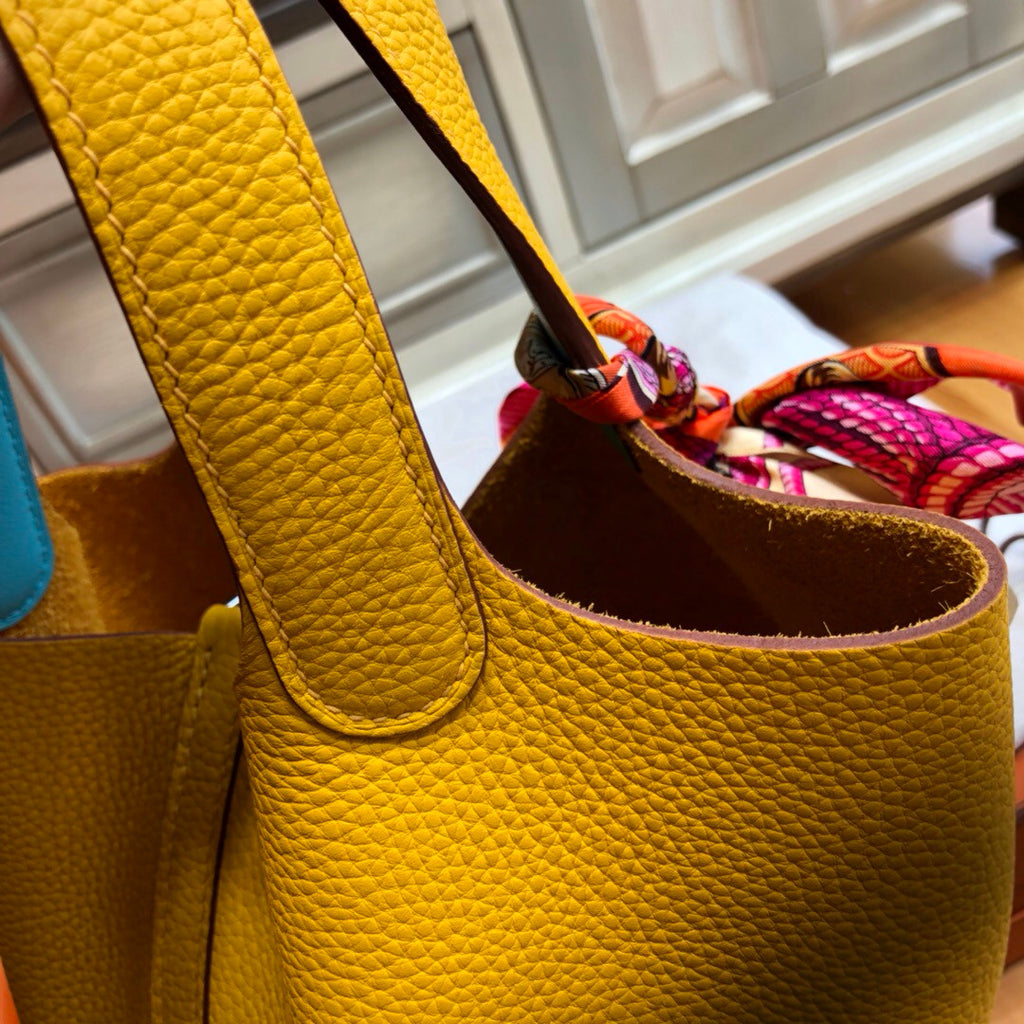 Hermes 9D Amber/Celest Picotin Lock 18 Togo Leather Bag