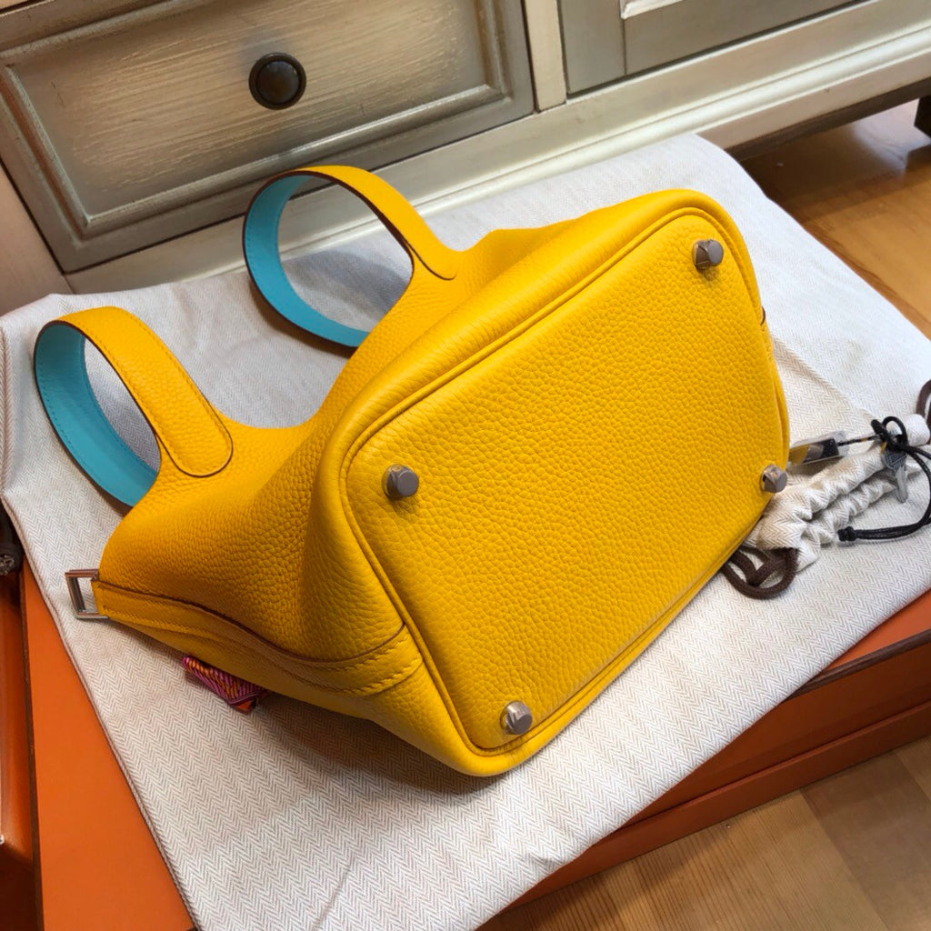 Hermes 9D Amber/Celest Picotin Lock 18 Togo Leather Bag