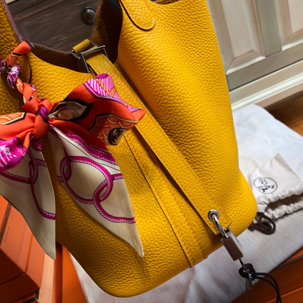 Hermes 9D Amber/Celest Picotin Lock 18 Togo Leather Bag