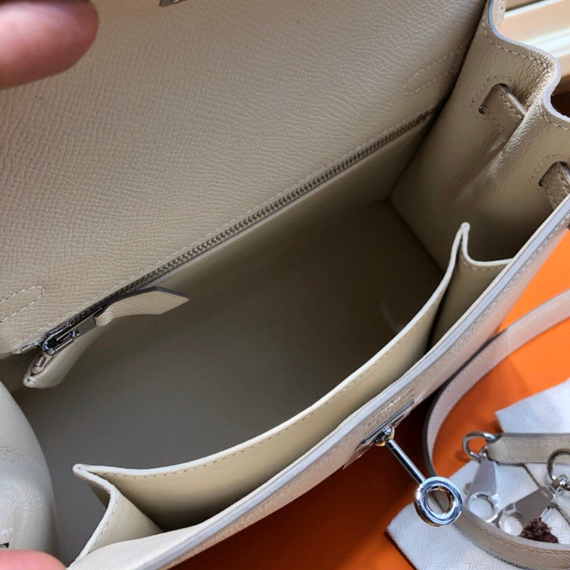Hermès Craie Kelly 25  Epsom Palladium Hardware