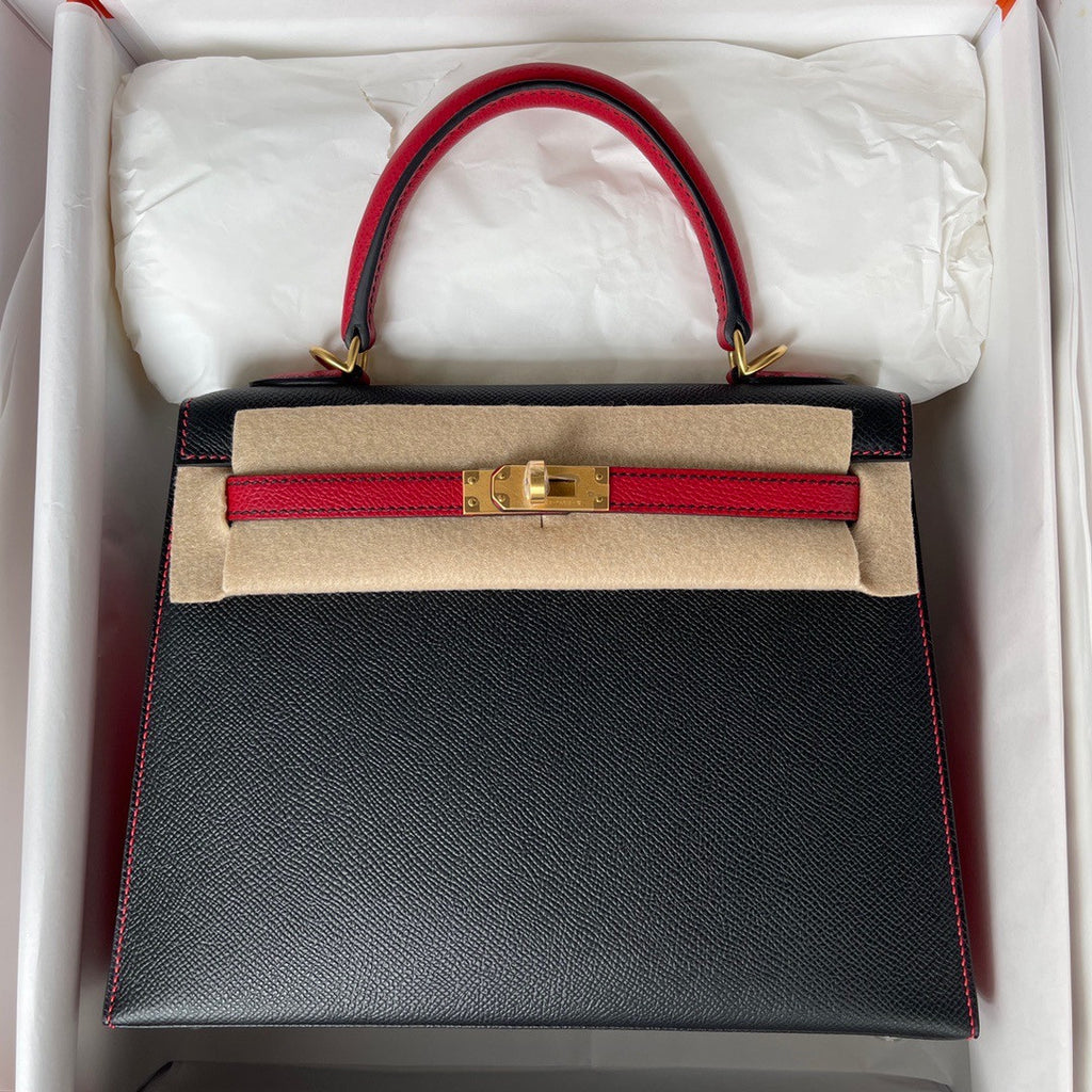Hermes Special Order Black/Red Kelly 25 cm Epsom Gold  Hardware