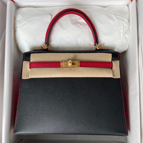 Hermes Special Order Black/Red Kelly 25 cm Epsom Gold  Hardware