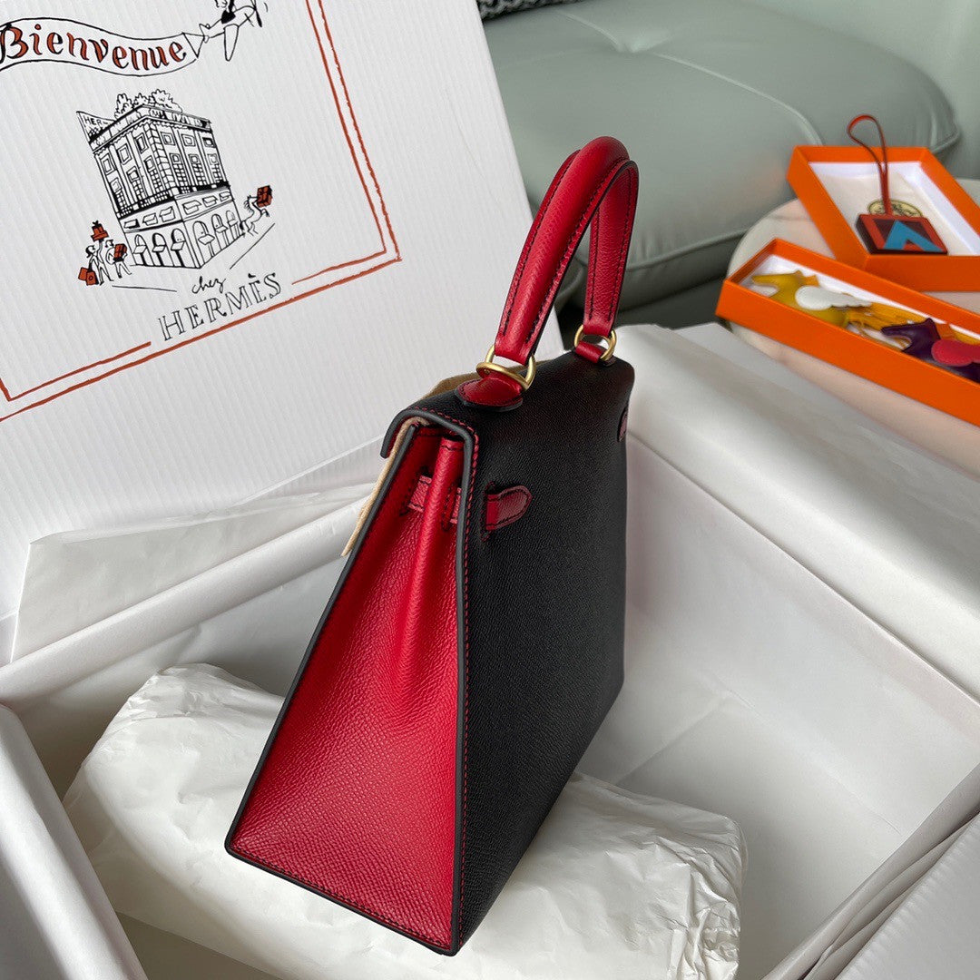 Hermes Special Order Black/Red Kelly 25 cm Epsom Gold  Hardware