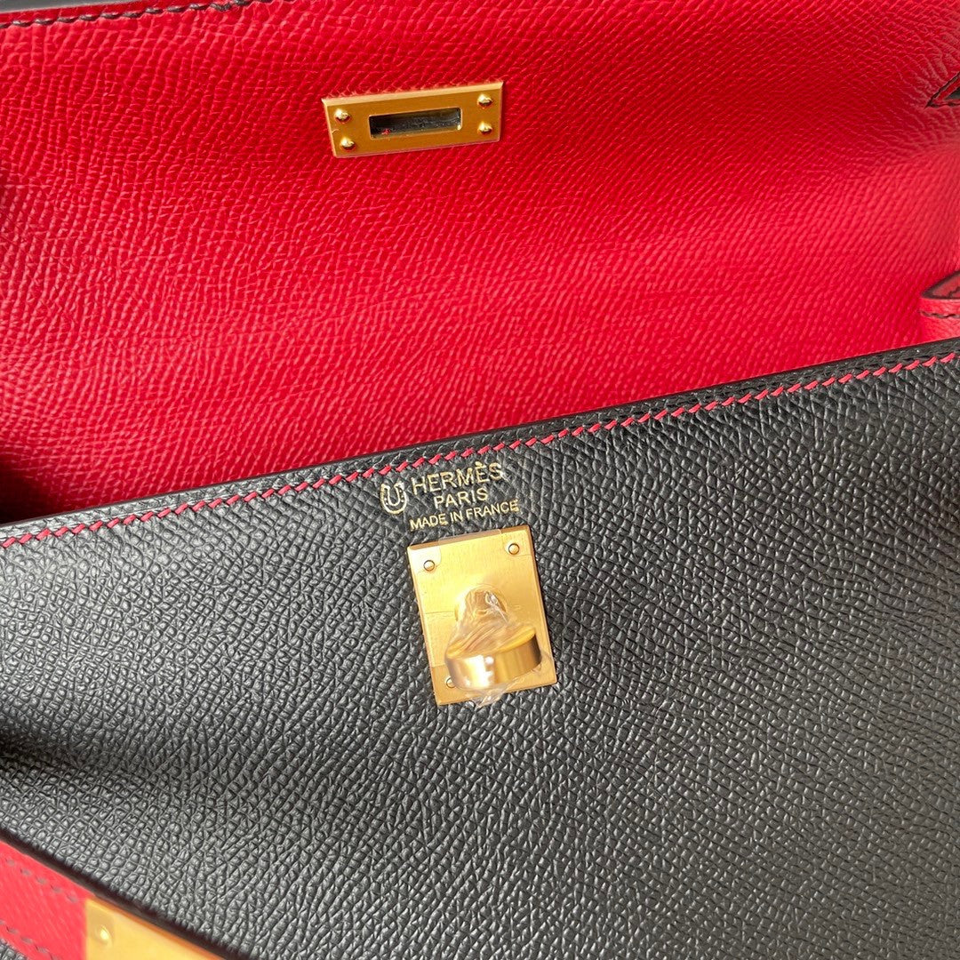 Hermes Special Order Black/Red Kelly 25 cm Epsom Gold  Hardware