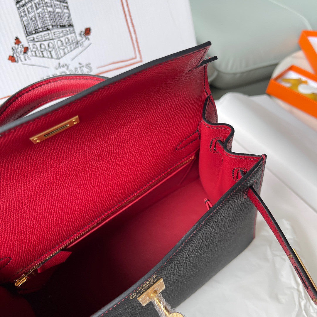 Hermes Special Order Black/Red Kelly 25 cm Epsom Gold  Hardware