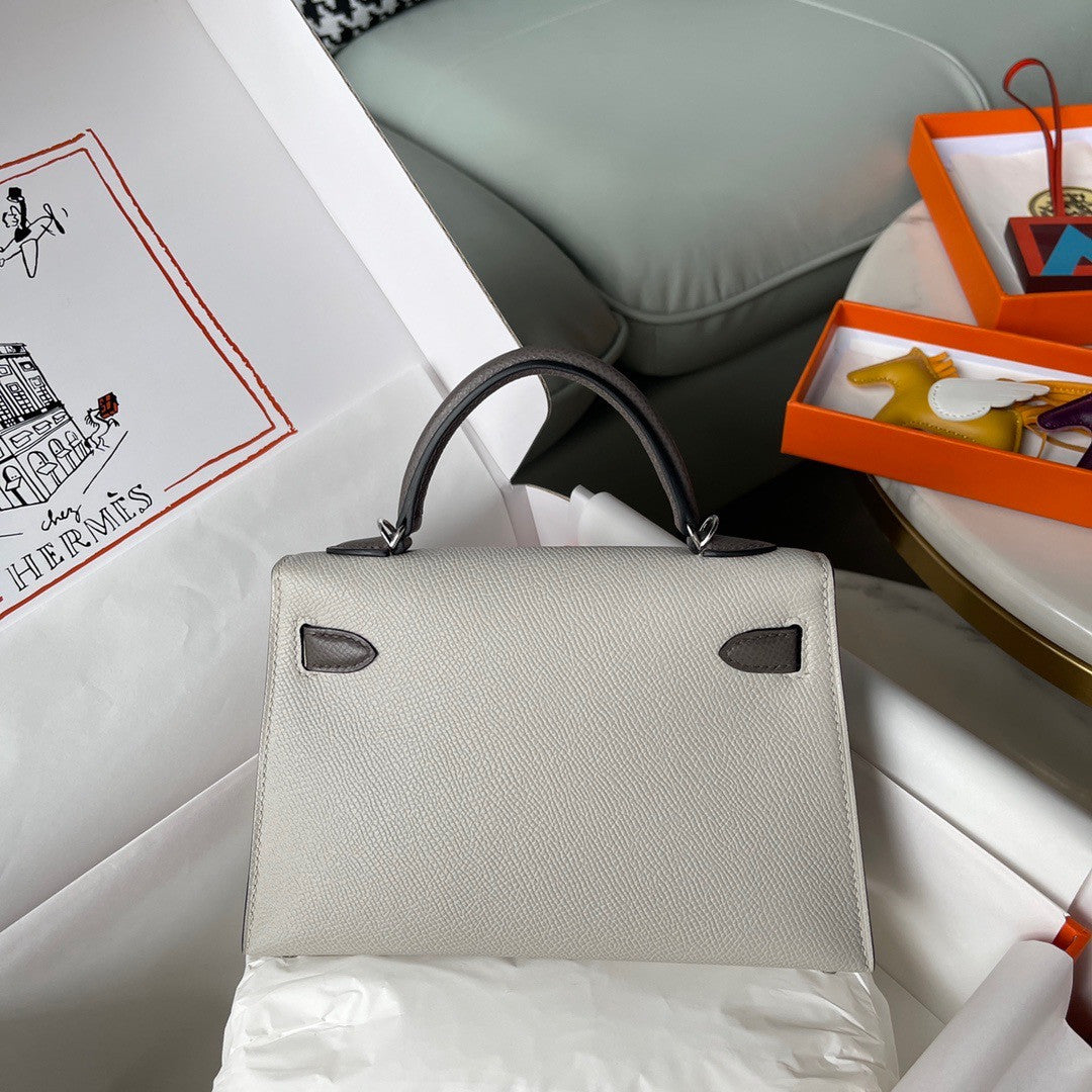Hermes Special Order Gris Perle/ Etain Mini Kelly II Epsom Palladium  Hardware