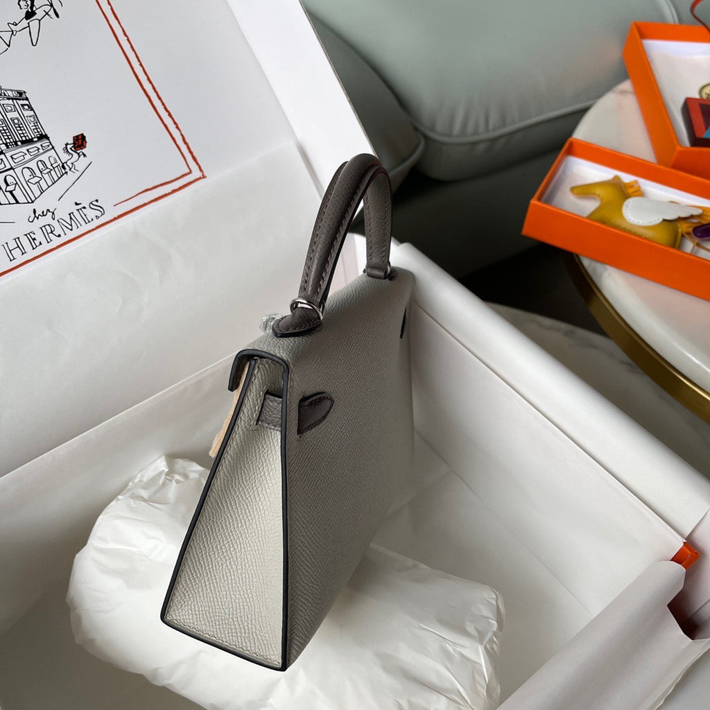Hermes Special Order Gris Perle/ Etain Mini Kelly II Epsom Palladium  Hardware