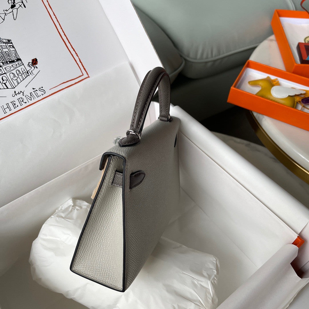 Hermes Special Order Gris Perle/ Etain Mini Kelly II Epsom Palladium  Hardware