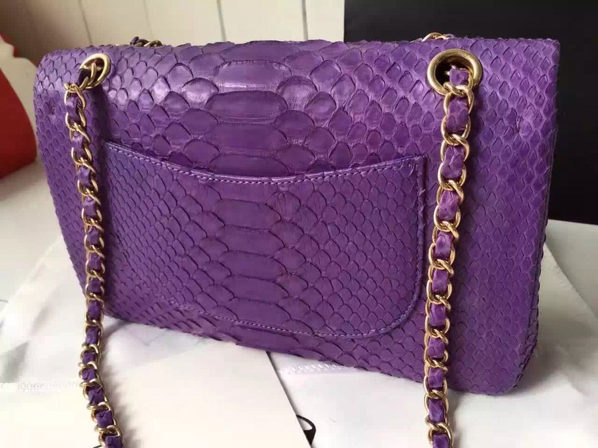 CHANEL Classic Flap Bag PYTHON Purple with charms