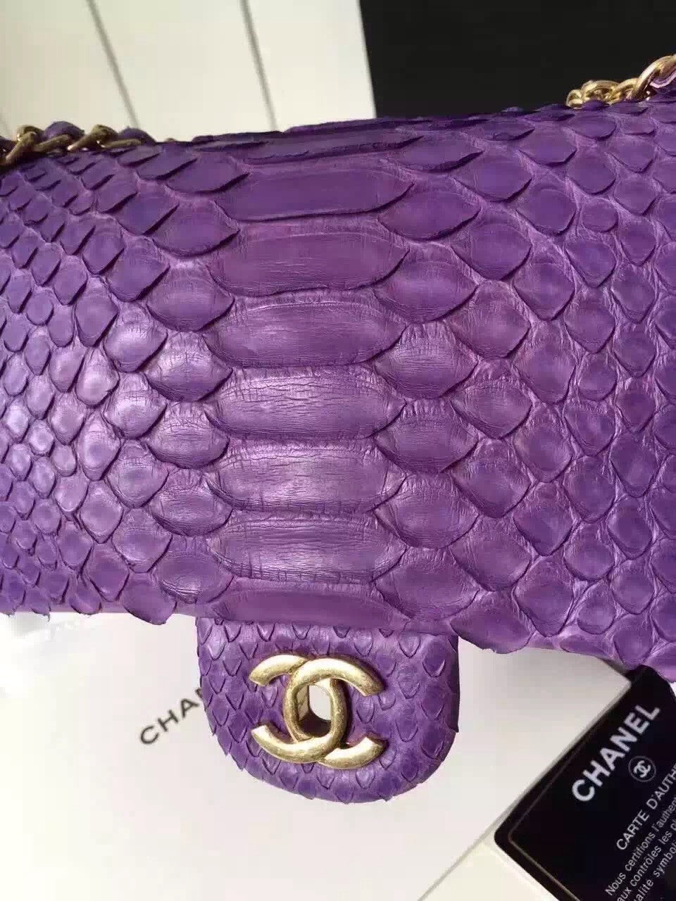 CHANEL Classic Flap Bag PYTHON Purple with charms
