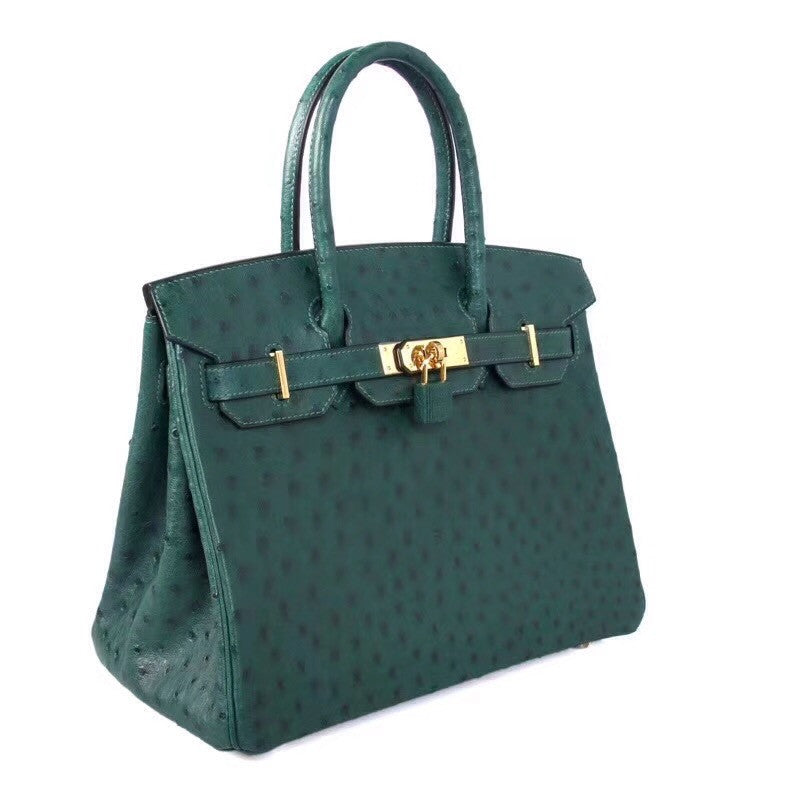 Hermes  6I Emerald Green Birkin Bag 30cm KK Ostrich Leather Gold Hardware
