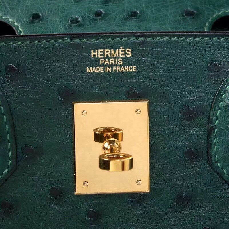Hermes  6I Emerald Green Birkin Bag 30cm KK Ostrich Leather Gold Hardware